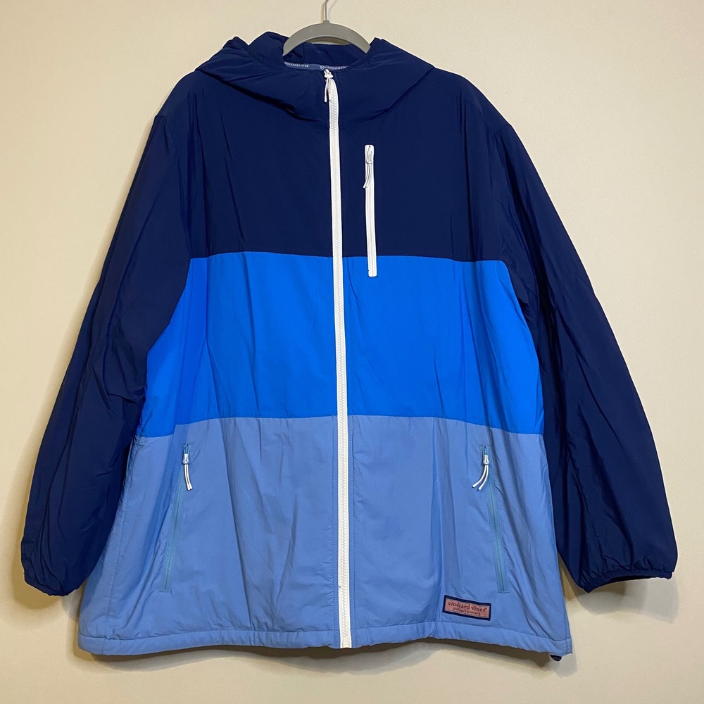 Vineyard Vines Performance Blue Colorblock Hooded Windbreaker Jacket Women 2XL